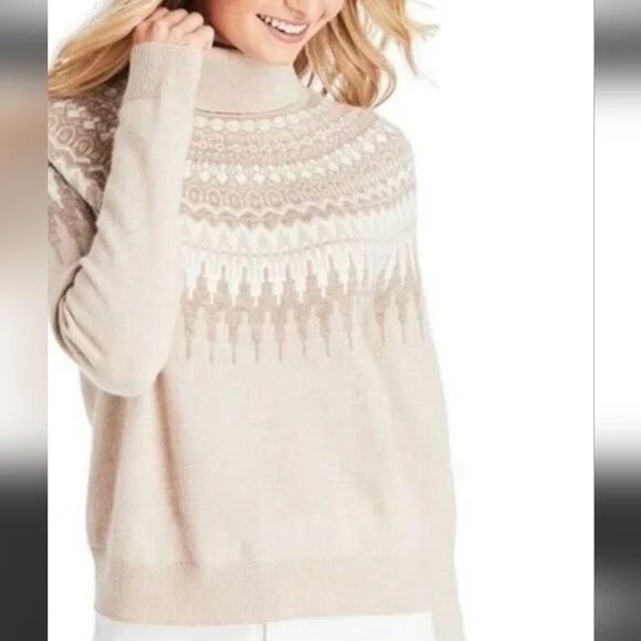 Vineyard Vines Cream Cashmere Crewneck Fair Isle Sweater M - Picture 1 of 12